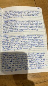 Photo of page 3 of the hand written blog above