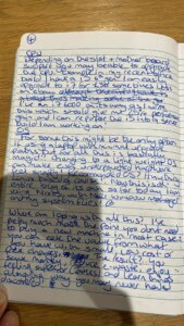 Photo of page 4 of the hand written blog above